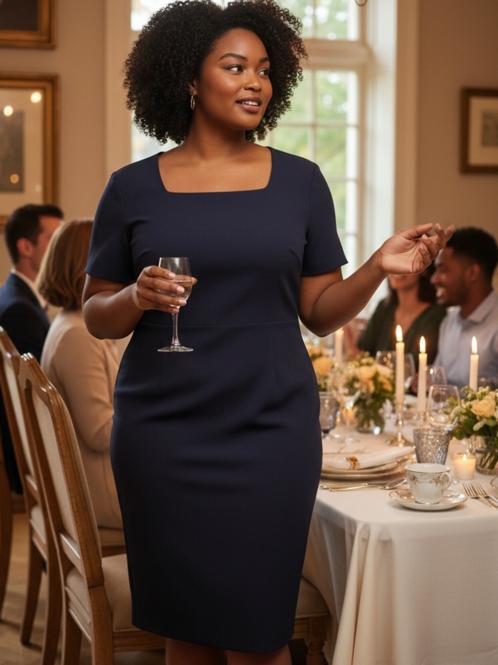 Elegant Navy Blue Short Sleeve Dress